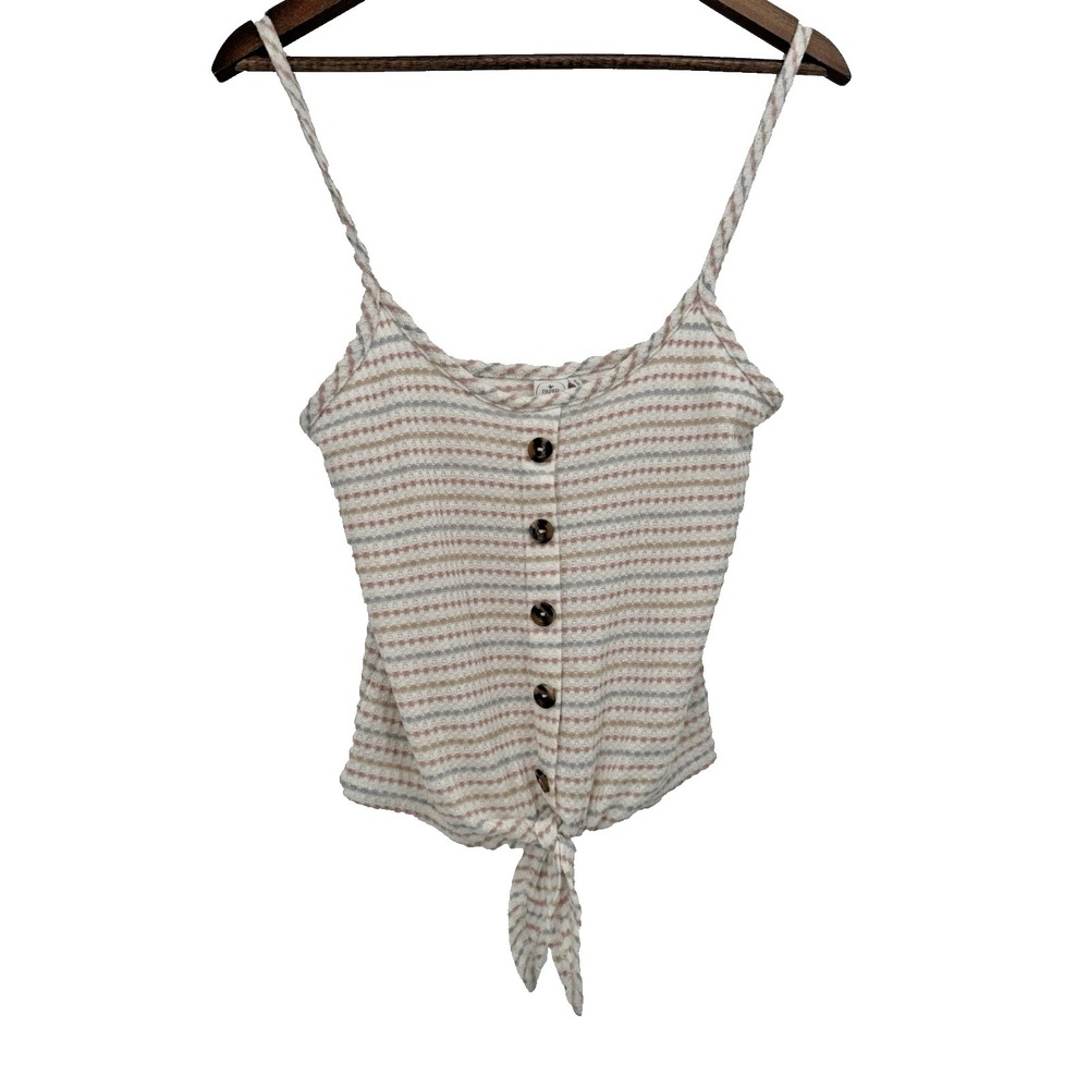 Paper‎ Crane Sleeveless Tank Tie front henley button striped cottage festival S